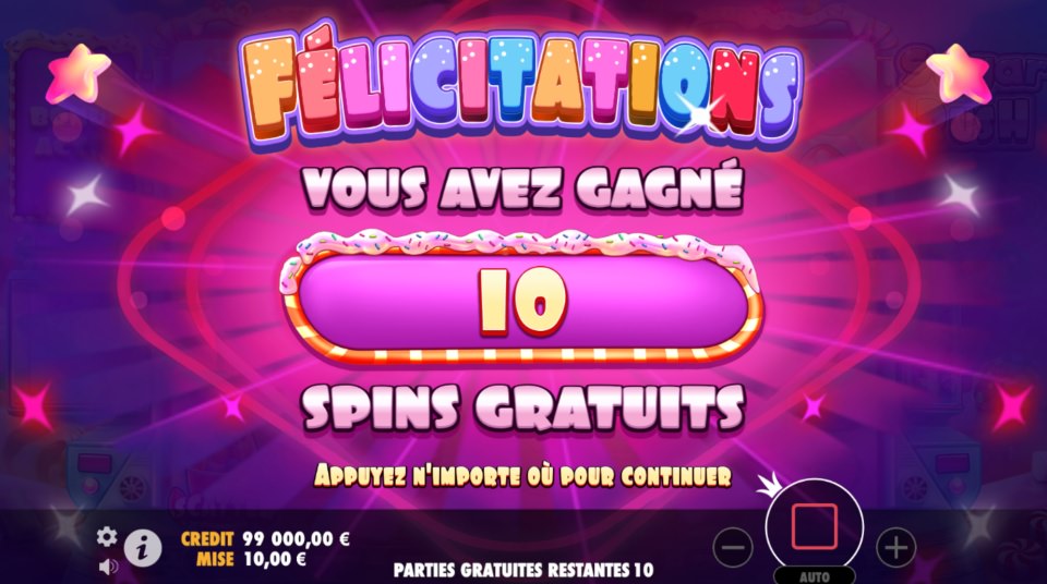 sugar rush - 10 spins gratuits