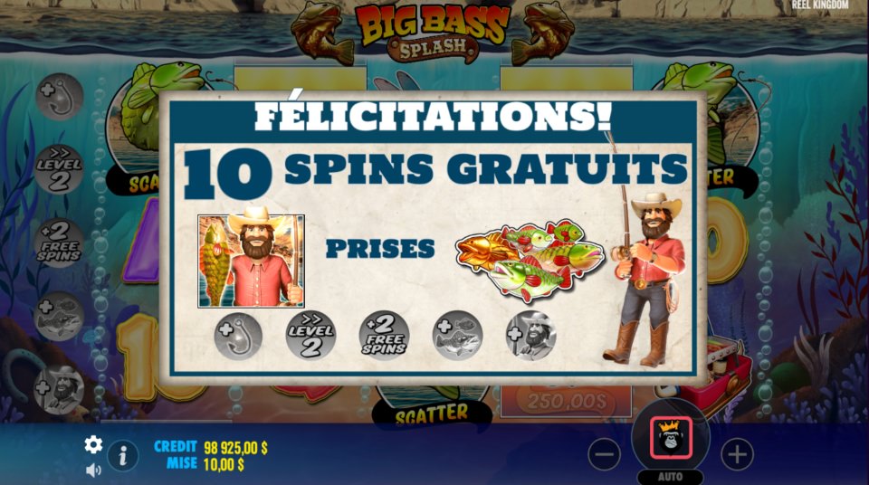 big bass splash, 10 spins gratuits